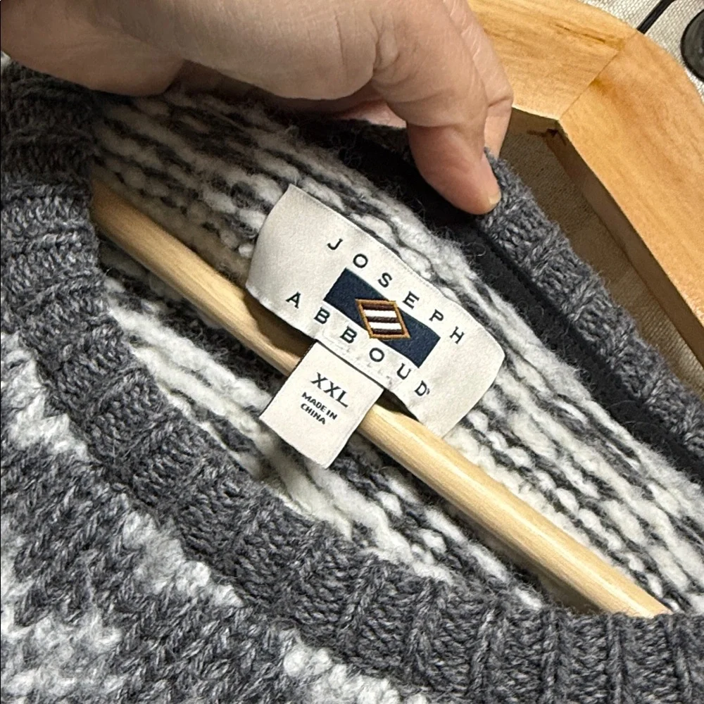 Joseph Abboud Charcoal gray Cream fair isle Knit Sweater XXL unisex wool blend
